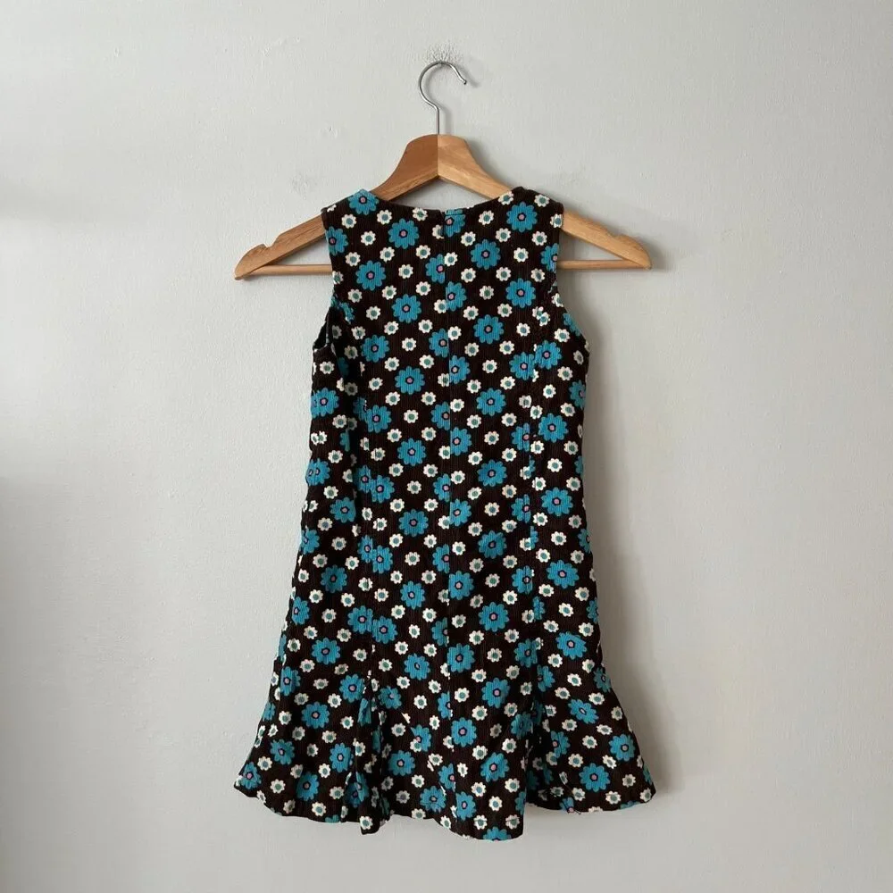 Boden Brown Blue Floral Corduroy Jumper Dress Girl's Size 7-8 Years